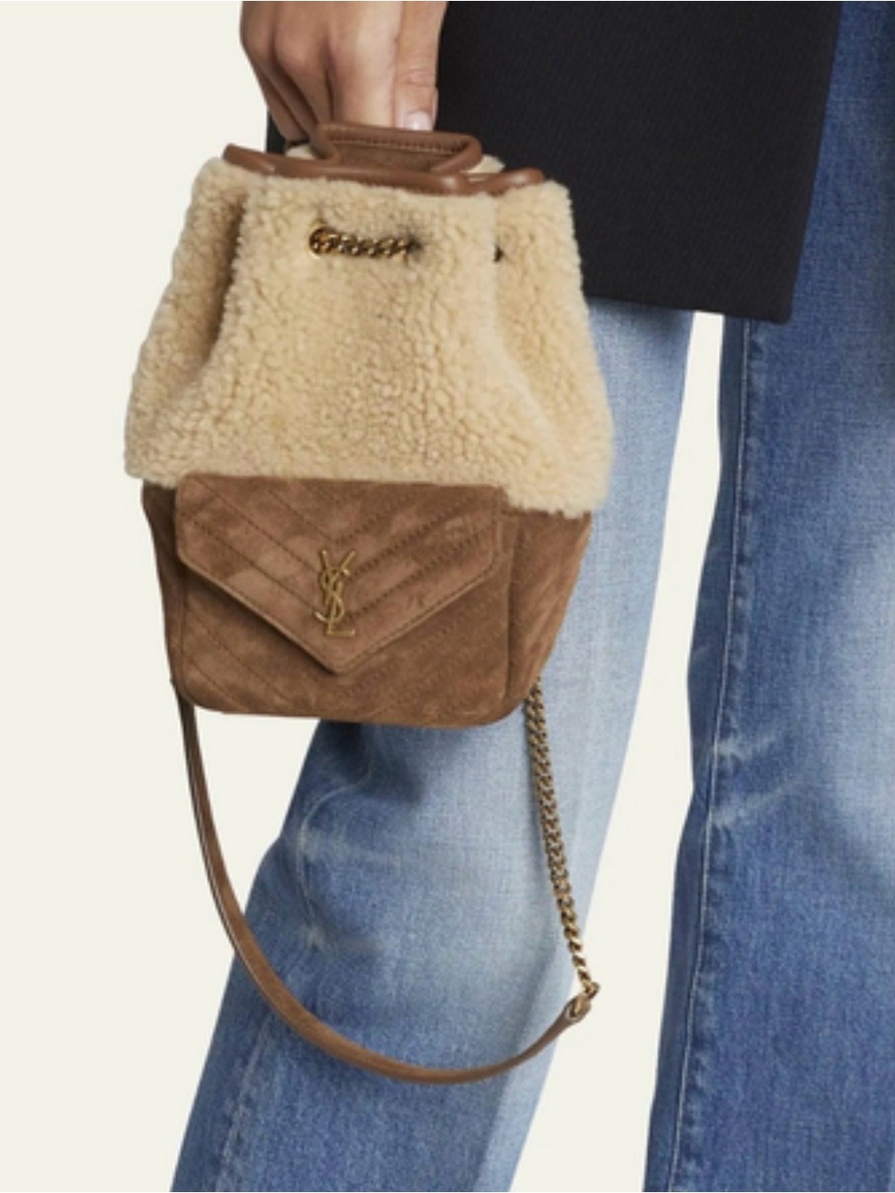 Yves Saint Laurent YSL mini Joe bucket shearling suede bag RETAIL 2,190 - Picture 13 of 14